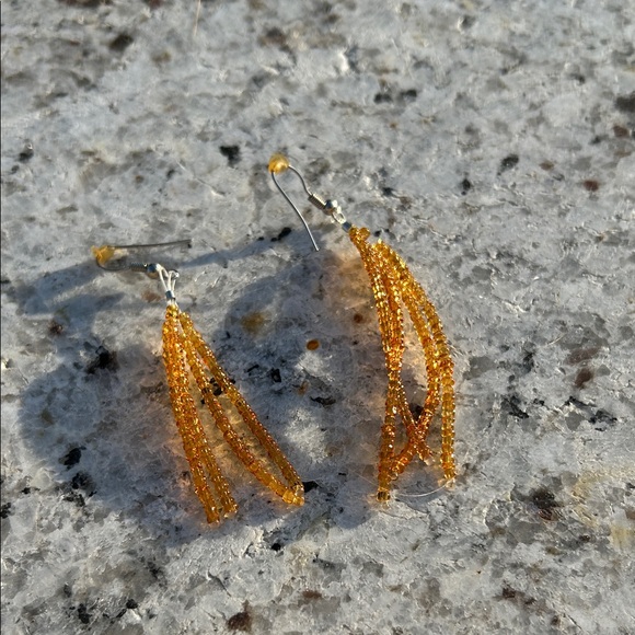 Vintage Amber Beaded Dangle Earrings | Boho Fringe Drop - Picture 6 of 6